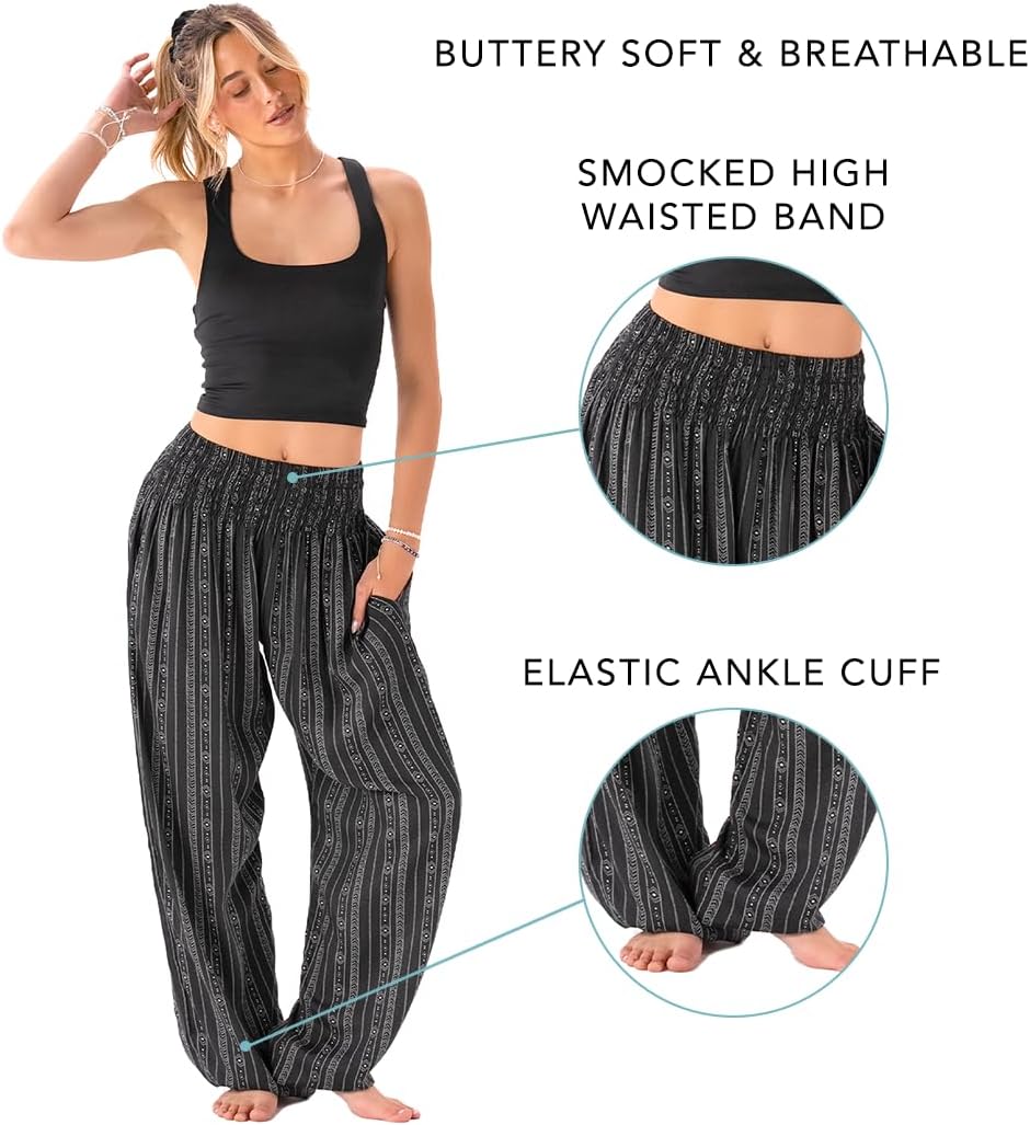 Lotus and Luna Women's Harem Pants Thai Pants for Beach & Lounge High Waisted Flowy Boho Pants Genie Pants Yoga Pants - Image 5