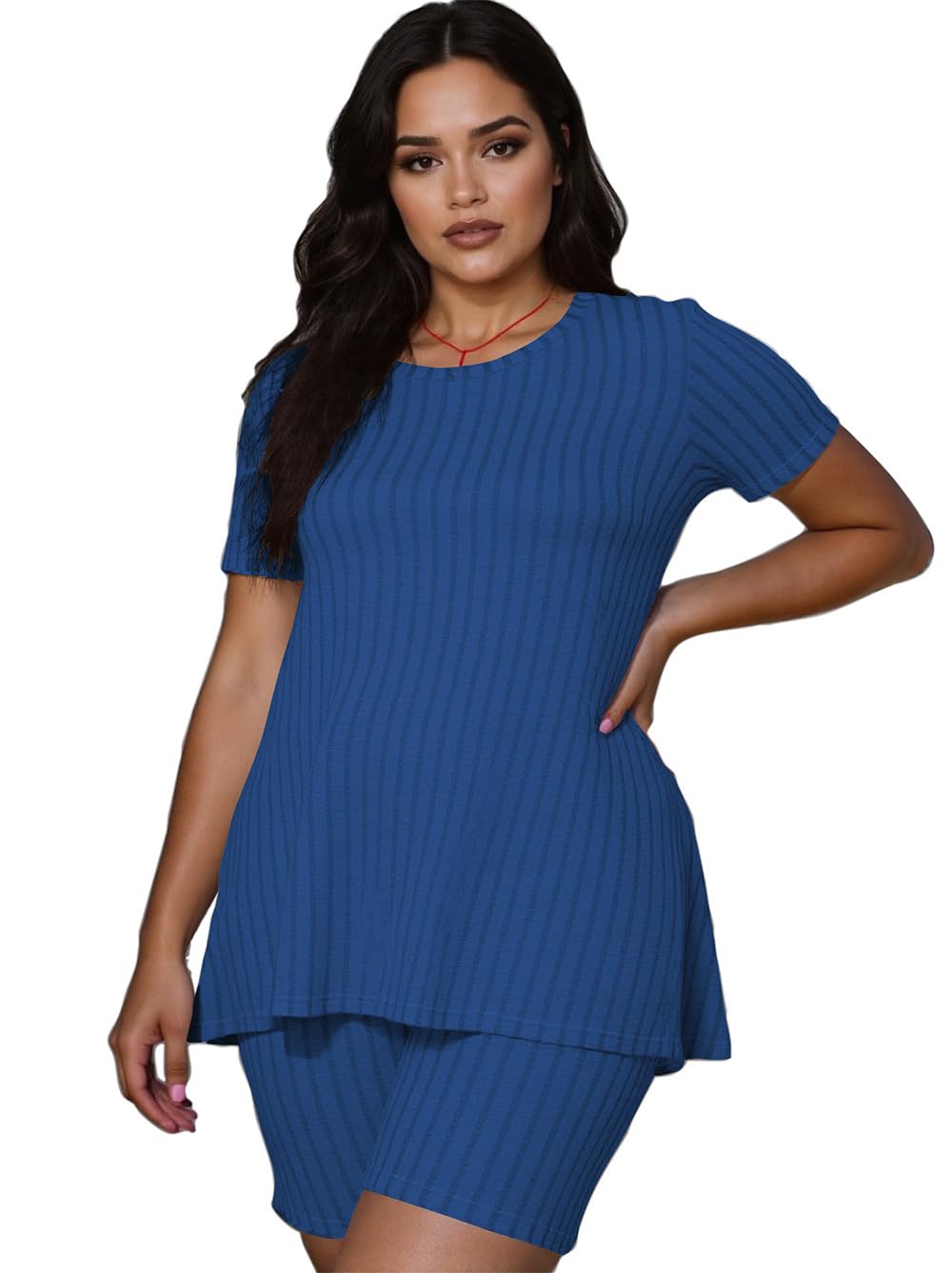YeGine Women Plus Size 2 Piece Outfits Casual Short Sleeve Tunic Tops Shorts Sets Oversized Summer Sweat Suits Tracksuit