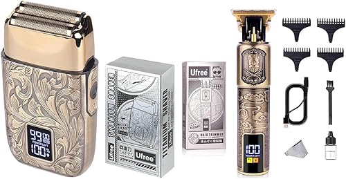 Ufree Juego de cortapelos profesionales con cuchilla en T + afeitadoras eléctricas para hombres, recortadoras de barba inalámbricas, cortapelos de