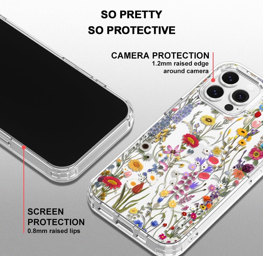 MOSNOVO Case for iPhone 13 Pro Max, [Buffertech 6.6ft Military-Grade Drop Protection] [Anti Peel Off Tech] Clear TPU Bumper Phone Case Cover Design - Wildflower Meadow - Image 4
