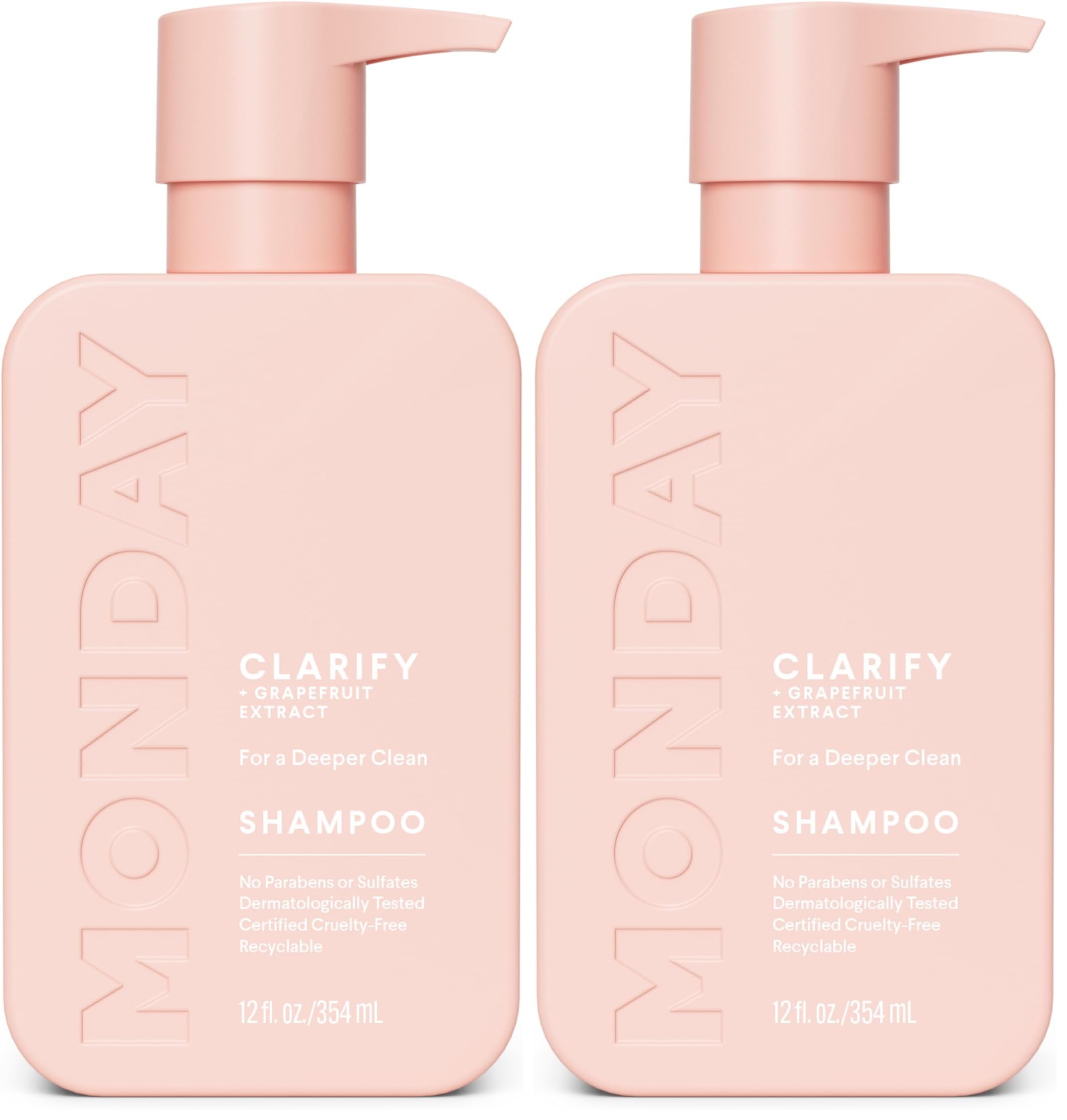 MONDAY HAIRCARE Clarify Shampoo 12oz for Oily Hair, Made with Grapefruit Extract, Coconut Oil and Vitamin E (354ml) (Pack of 2)