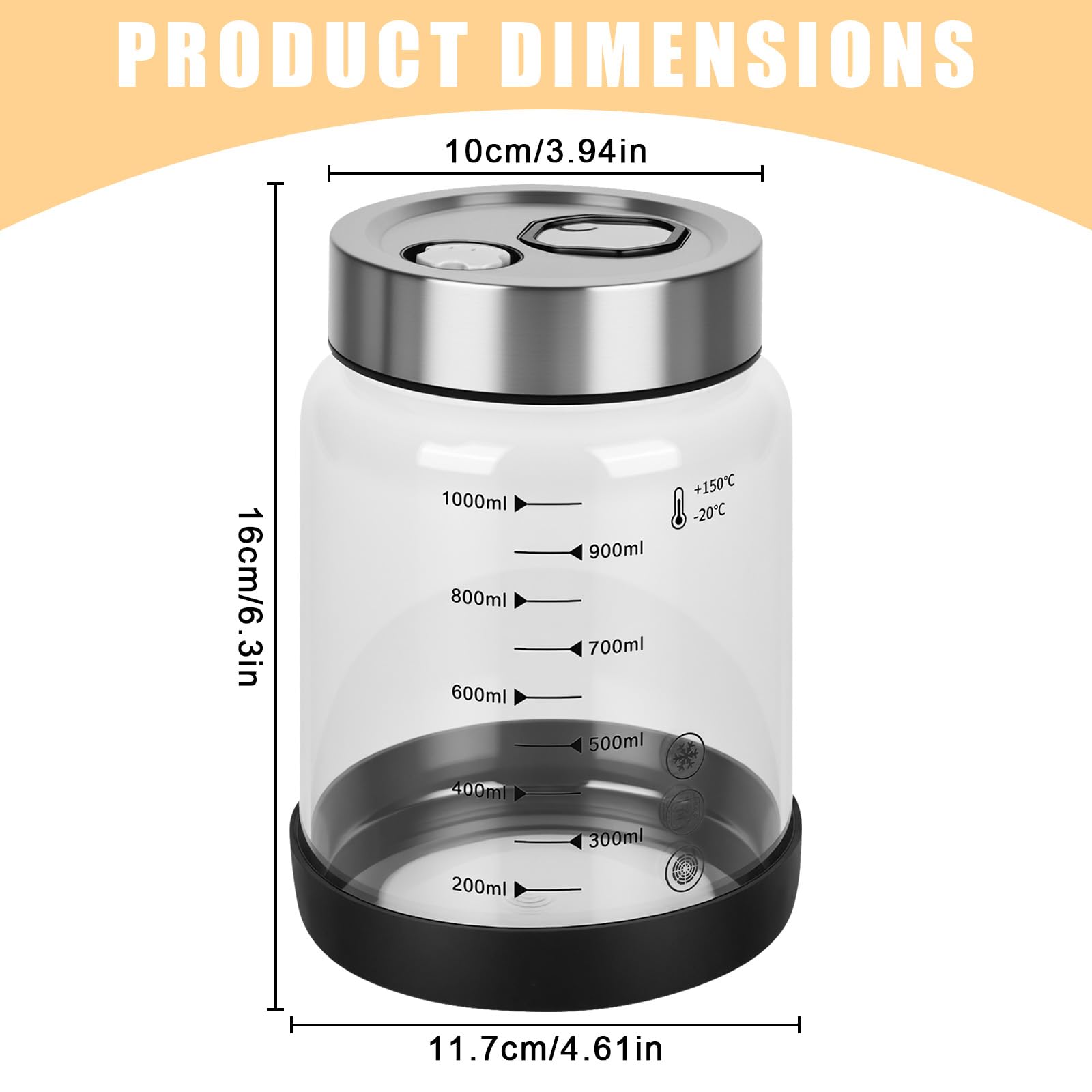 RUCUDIM Tarro de fermentación con tapa de 1 L, vaso de fermentación con ventilador de fermentación, recipiente para kimchi, vaso de kéfir, vasos de fermentación, vidrio kimchi, cristal de fermentación - 3