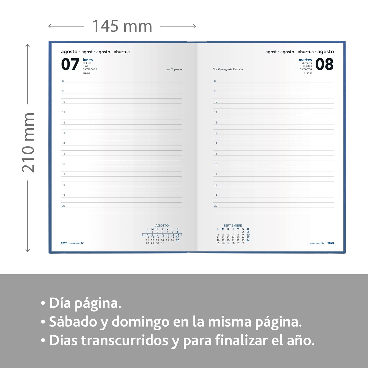 Grafoplás 70304357. Agenda Day Page 2023, Annual Bordeaux, Vinyl Padded Covers, with Rubber Closure and Reading Point - Image 3