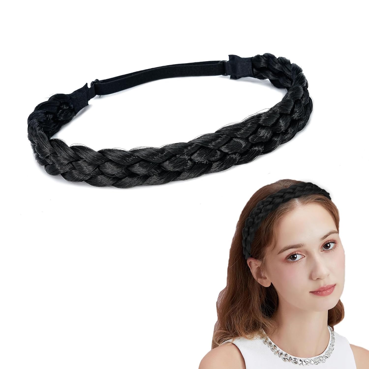 2pcs Bohemian Minimalist Handmade Braided Hairbands, Adjustable Synthetic Wig Headbands for Women, Fashionable Dress Up Hair Accessories, Color Matching Print, Non-Feathered, Perfect for Women's Day-image-18