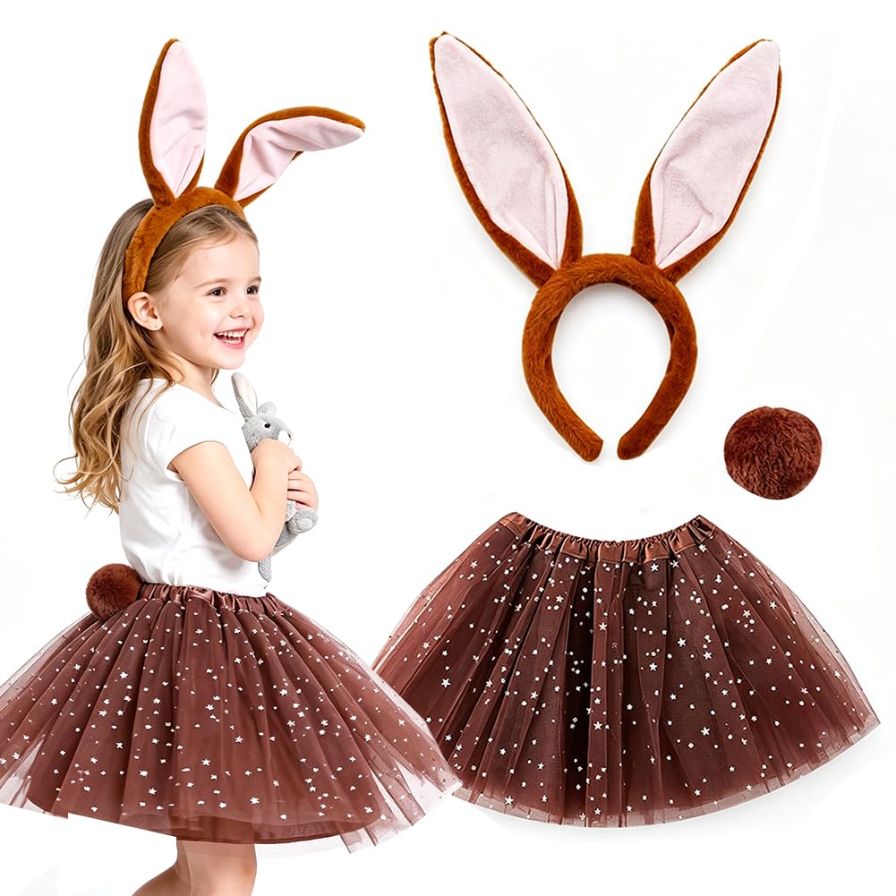 Disfraz Conejo para Niñas, Conjunto de Disfraz de Conejito, Disfraz de Carnaval con Diadema, Tutú de Tul, Garra y Cola, Carnaval, Cosplay Accesorios-Gris