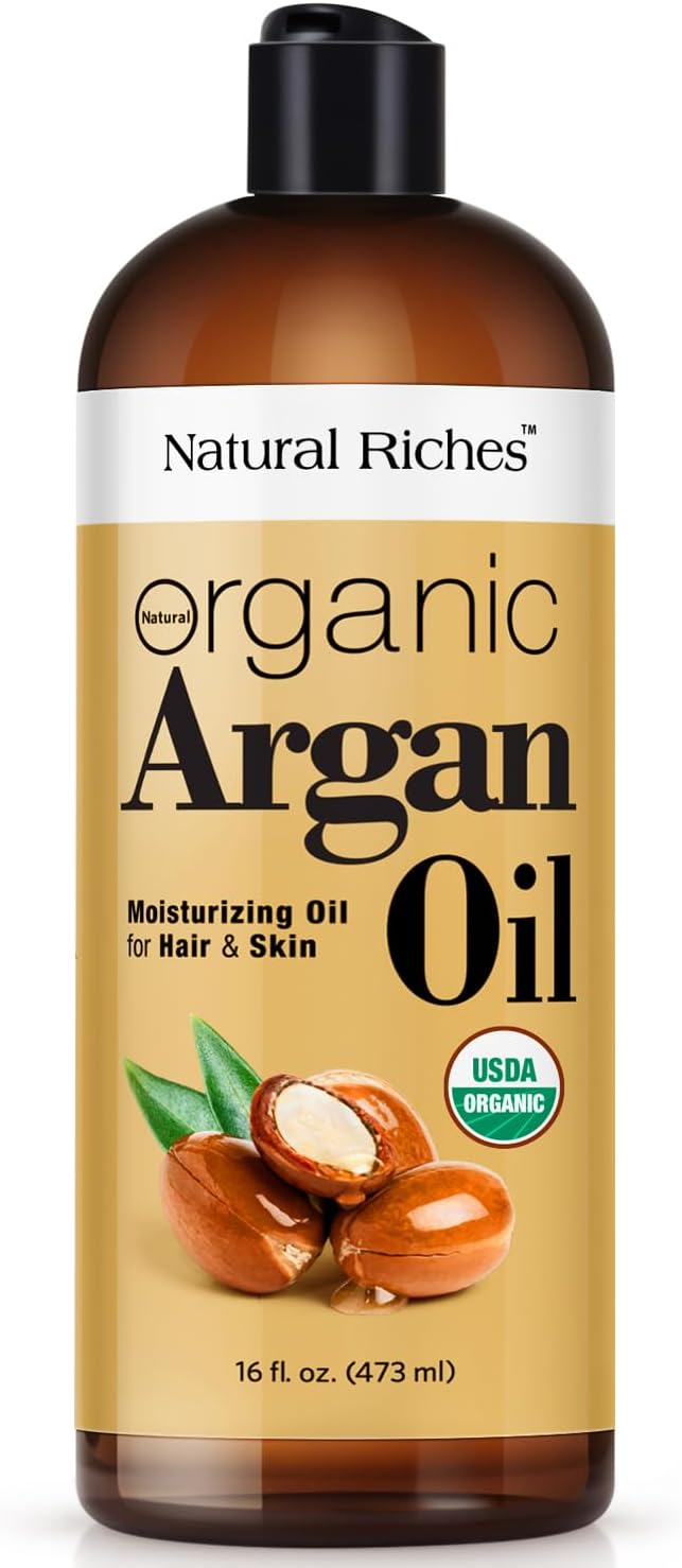 Organic Argan Oil of Morocco 16oz Penetrating Hair oil Deep Moisturizing Serum for Dry, Damaged & Coarse Hair pure Moroccanoil Cold Pressed for Hair, Face and Body