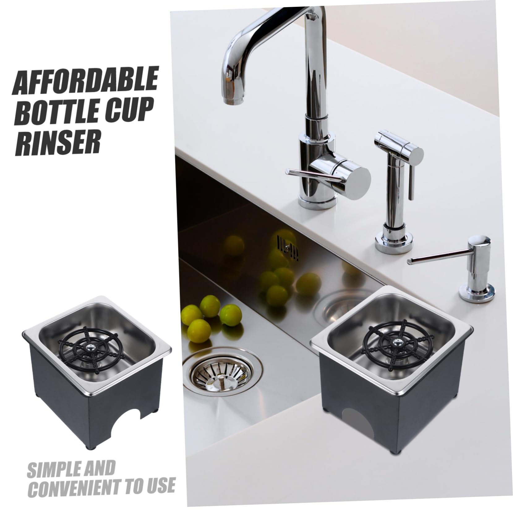 Lavabicchieri in Acciaio Inox, Set 1, per Bar e Casa | Risciacquo per Tazze e Bottiglie, Silicone Incluso, Installazione da Lavandino, Uso Professionale