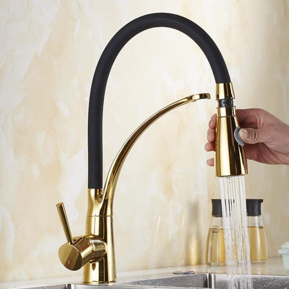 ZYCHSJXA Kitchen Sink Mixer Tap Gold Taps Brass Hot and Cold Rotating Faucet 2 Modes Single Hole