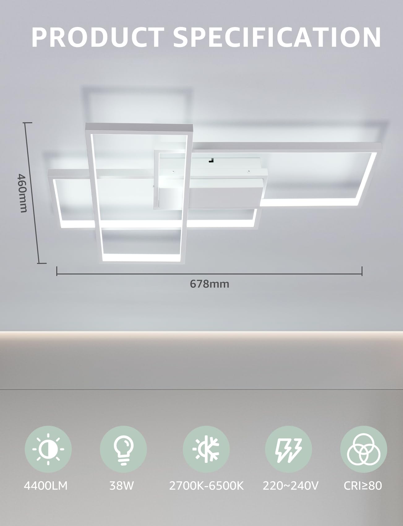Aigostar Plafoniera Led Soffitto Dimmerabile, Plafoniera LED Moderno 4400 LM, 2700-6500 K, Lampada Da Soffitto con Controllo Remoto per Soggiorno, Camera da Letto, Sala Jantar