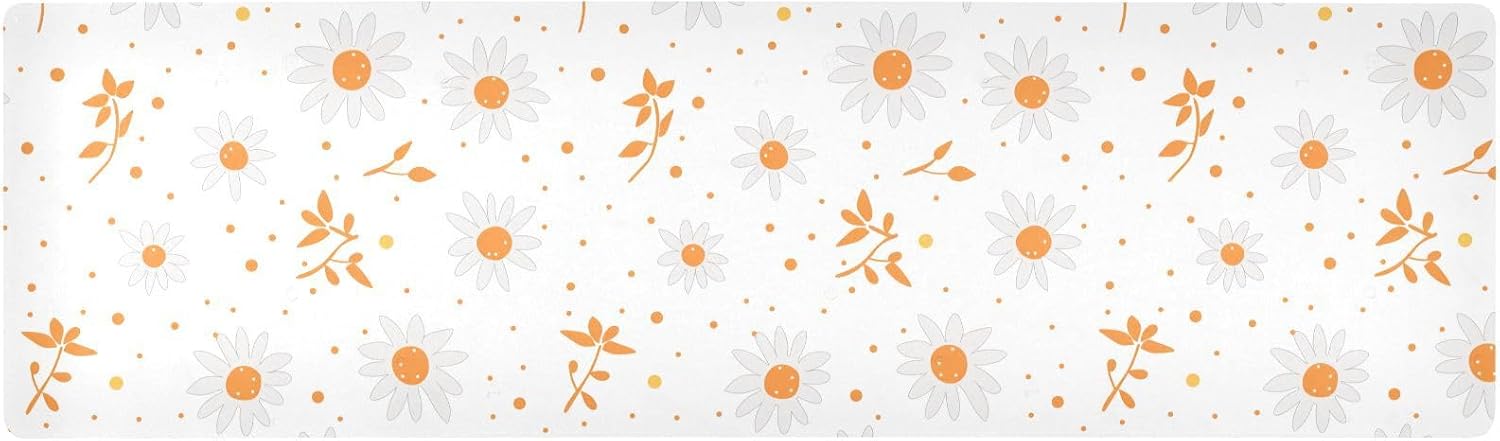 Small Daisies White Fabric Trivets for Hot Dishes, Heat Protector for Countertops and Waterproof Placemat for Coffee Table 39.40“X 11.80”,
