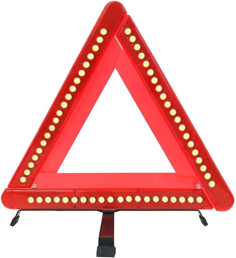 Taumini Warning Triangle, Auto Warning Sign, Roadside Safety Warning Triangle Reflector, Safety Triangle Breakdown Hazard Emergency Triangle Foldable Sign with LED lights - 1 Pack