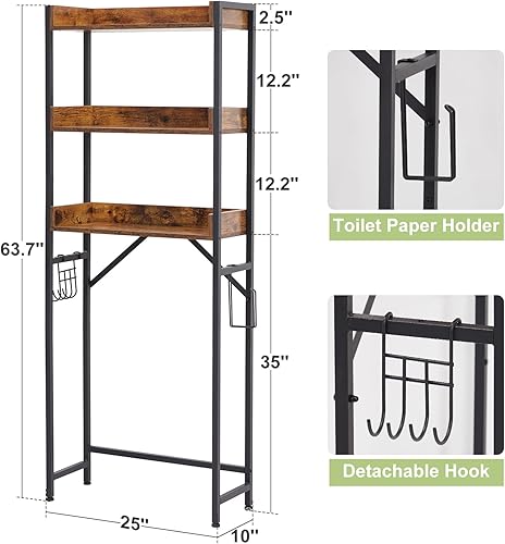 Miniatura 2 de Almacenamiento sobre el inodoro, estante organizador de baño de 3 niveles, organizador de baño, ahorro de espacio independiente con soporte de papel