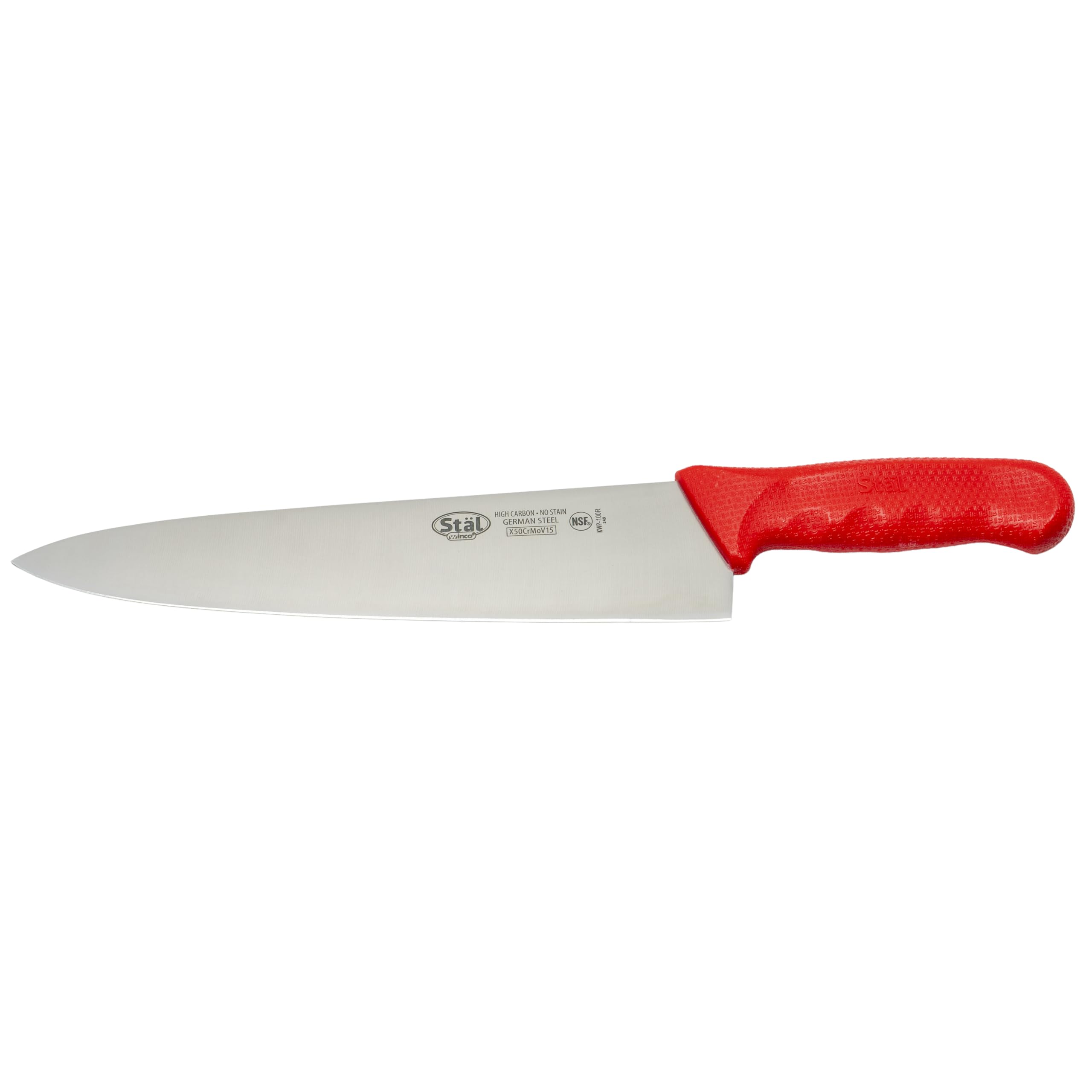 Winco 10" Commercial-Grade Chef's Knife with German Steel Blade, Red
