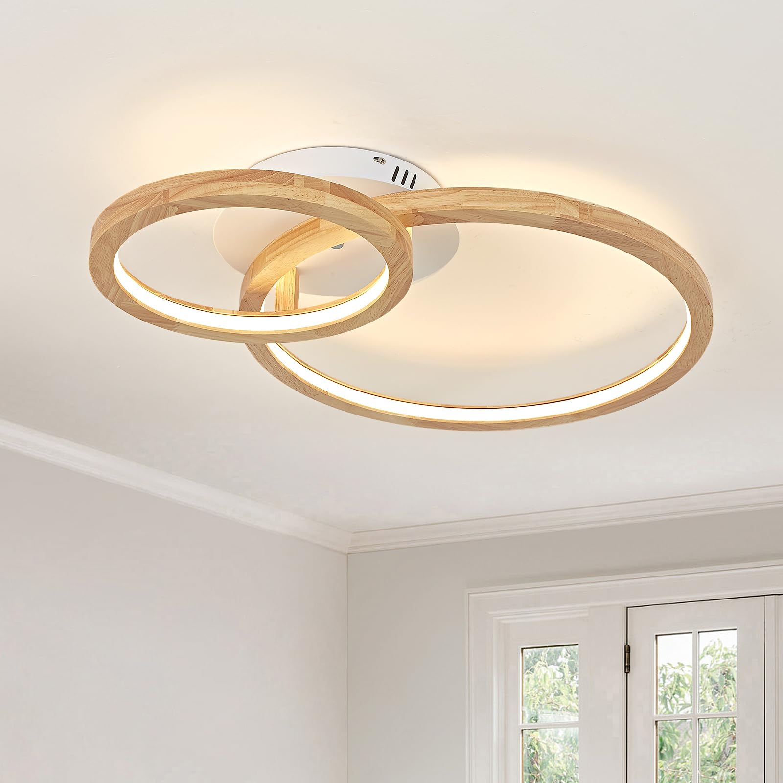 Lámpara de techo de madera, 24 W, regulable, 3000 – 6000 K, para dormitorio, salón, cocina, comedor, pasillo, casa, oficina, niño, diámetro de 40 cm | Araña de madera,Para habitación,Salón,Cocina,Comedor,Pasillo,Casa,Oficina,