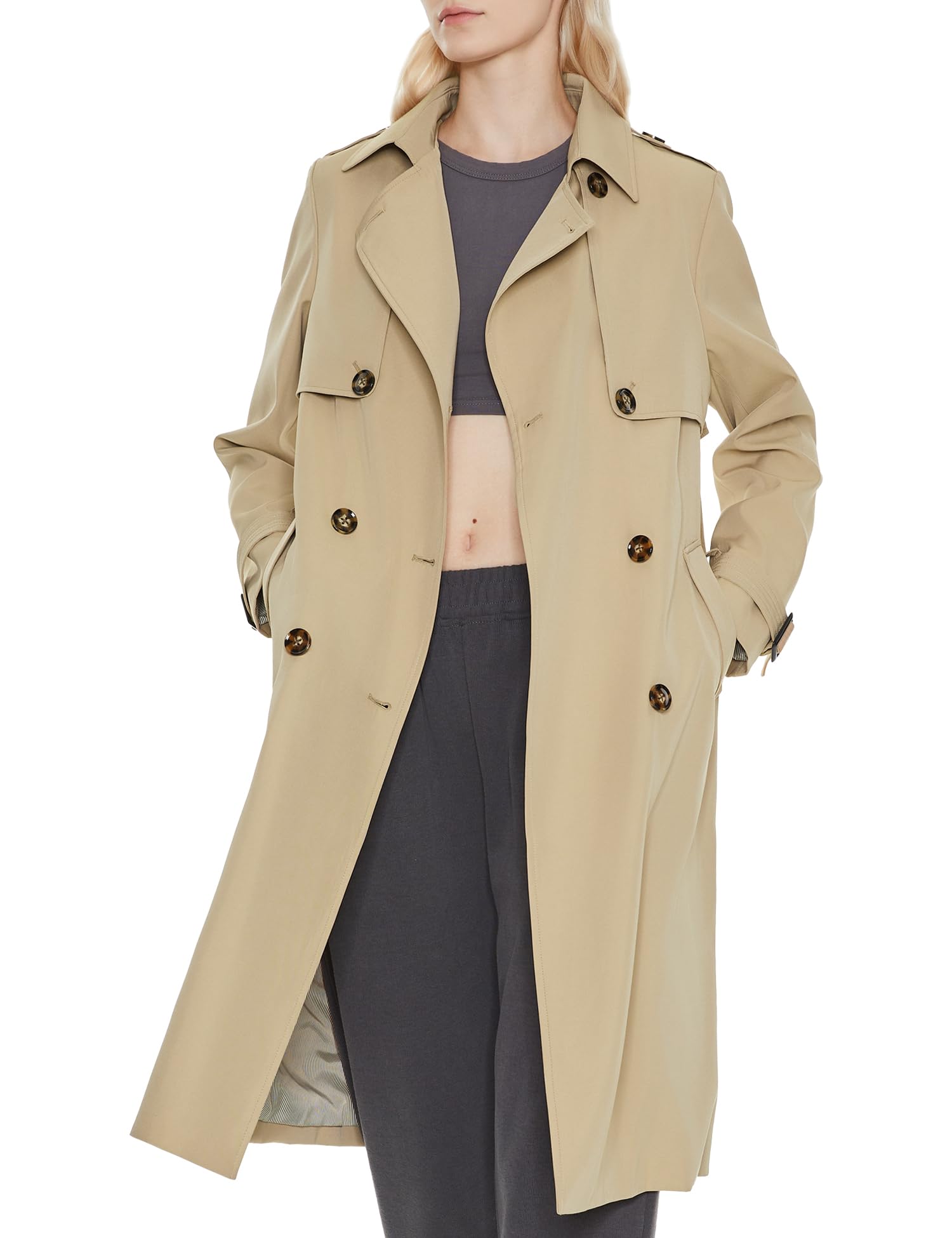 Orolay Womens Long Trench Coat Double-Breasted Classic Lapel Overcoat with Belt