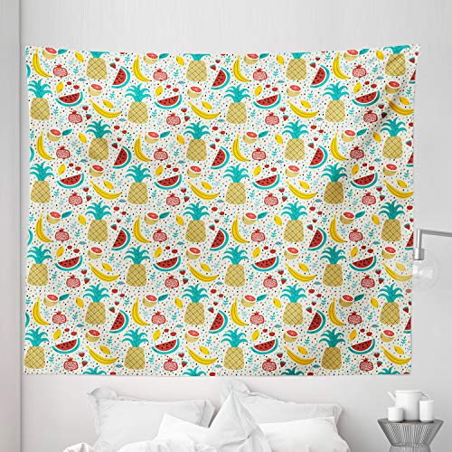 Ambesonne Food Tapestry King Size, Fruits Banana Pomegranate Pineapple Watermelon