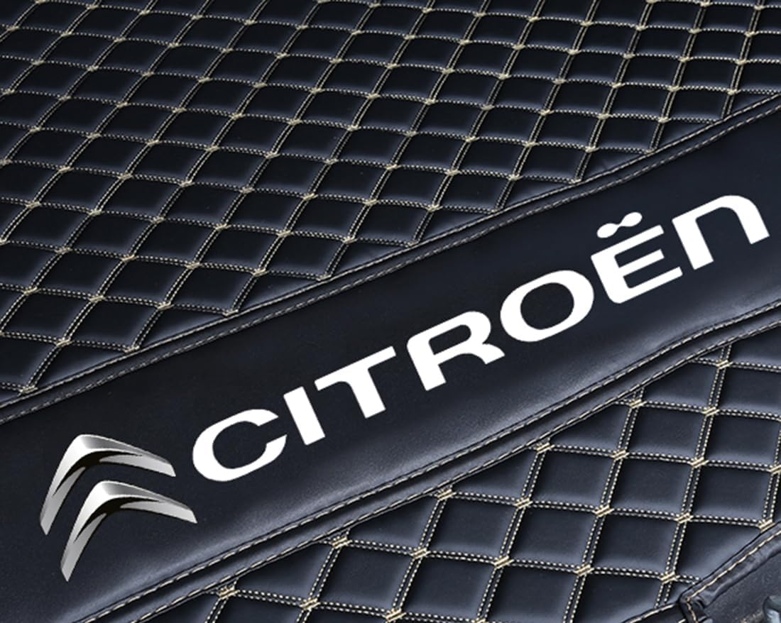 Car Boot Liner Mat for Citroen C3 (Please Note The Year of Purchase), Durable Leather Trunk Mats, Dust-Proof Flat Side Waterproof Non-Slip Carpet Lining Cover,B Black-Beige