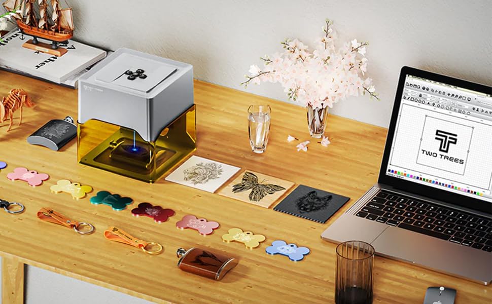Image of 3IDEA Twotrees TS1 Mini 3W Laser Engraver,Portable Laser Engraving Machine,Lase Cutter,3000mm /min Speed,80x80x30 mm Working Area,Laser Engraver Machine for Jewelry, Metal, Wood, Glass,Leather