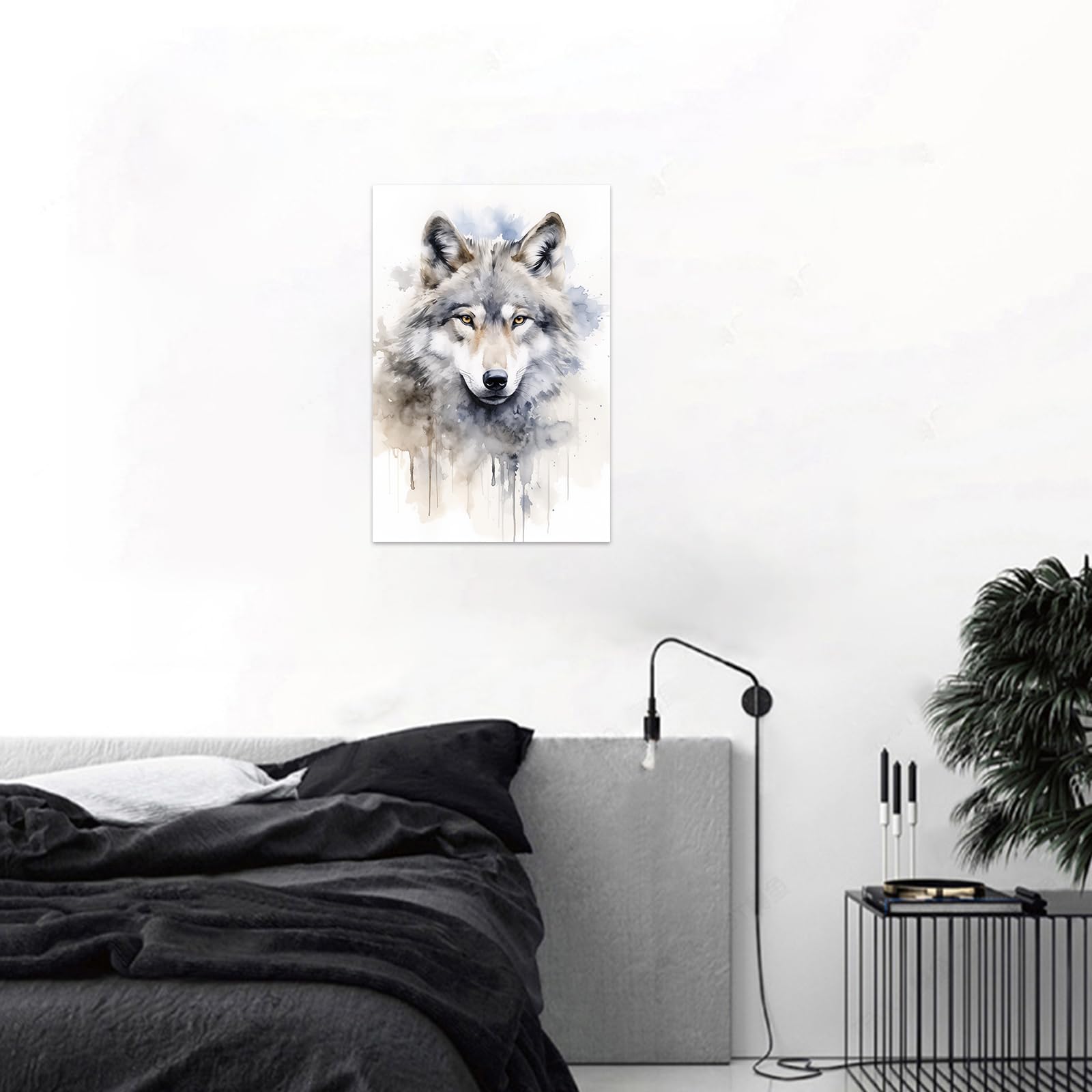 CCWACPP Wolf Canvas Wall Art Watercolor Animal Pictures Abstract Wildlife Portrait Painting for Living Room Bedroom Office Home Wall Decor Framed (30.00 x 45.00 cms) - Image 2