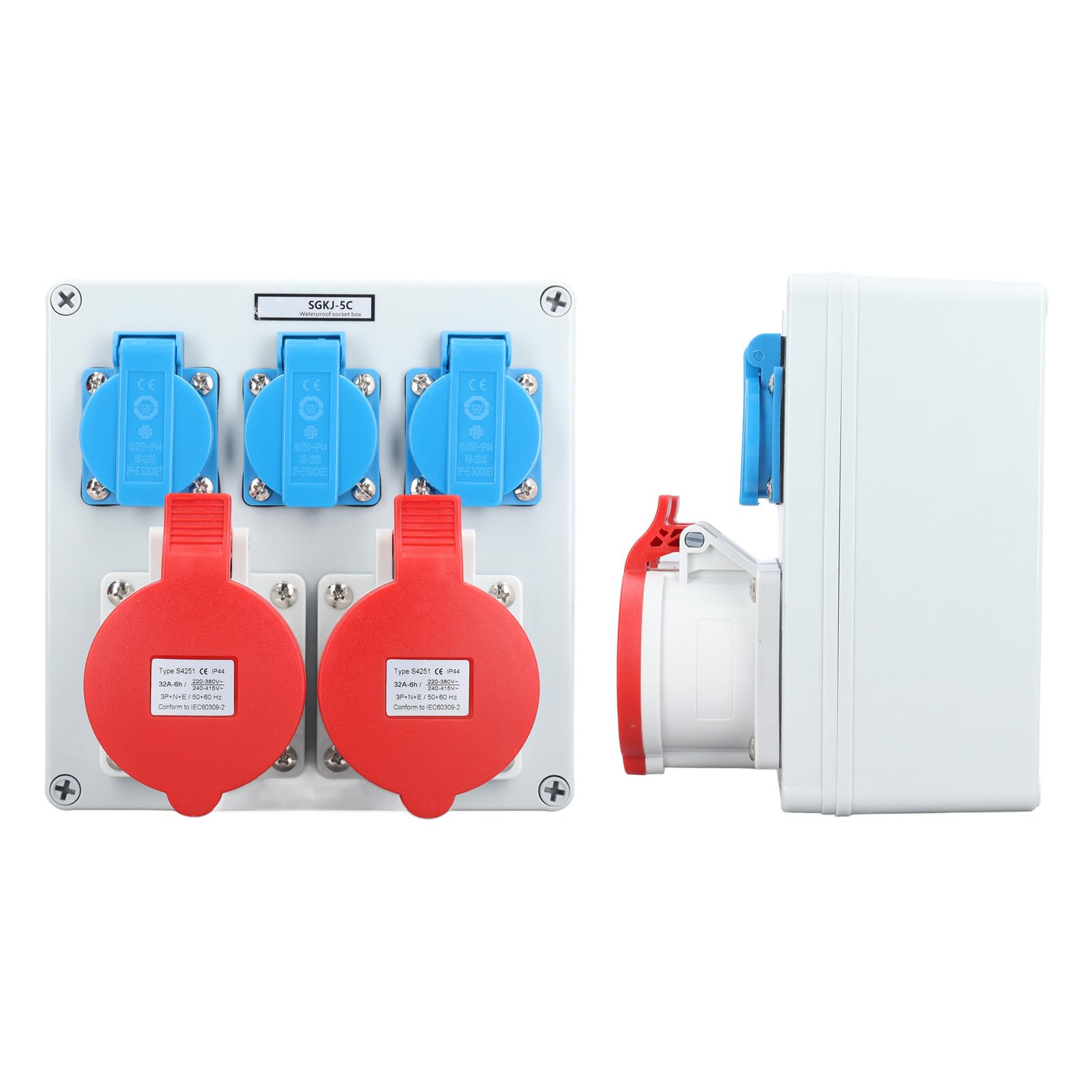 FTVOGUE CEE-Wandsteckdose, Wasserdichte Steckdosenbox, 16 A, 250 V und 32 A, 5-polige EU-Steckdose, IP44, Wandmontage-Steckdose für Outdoor-Werkstatt, Garage, Industrieausrüstung