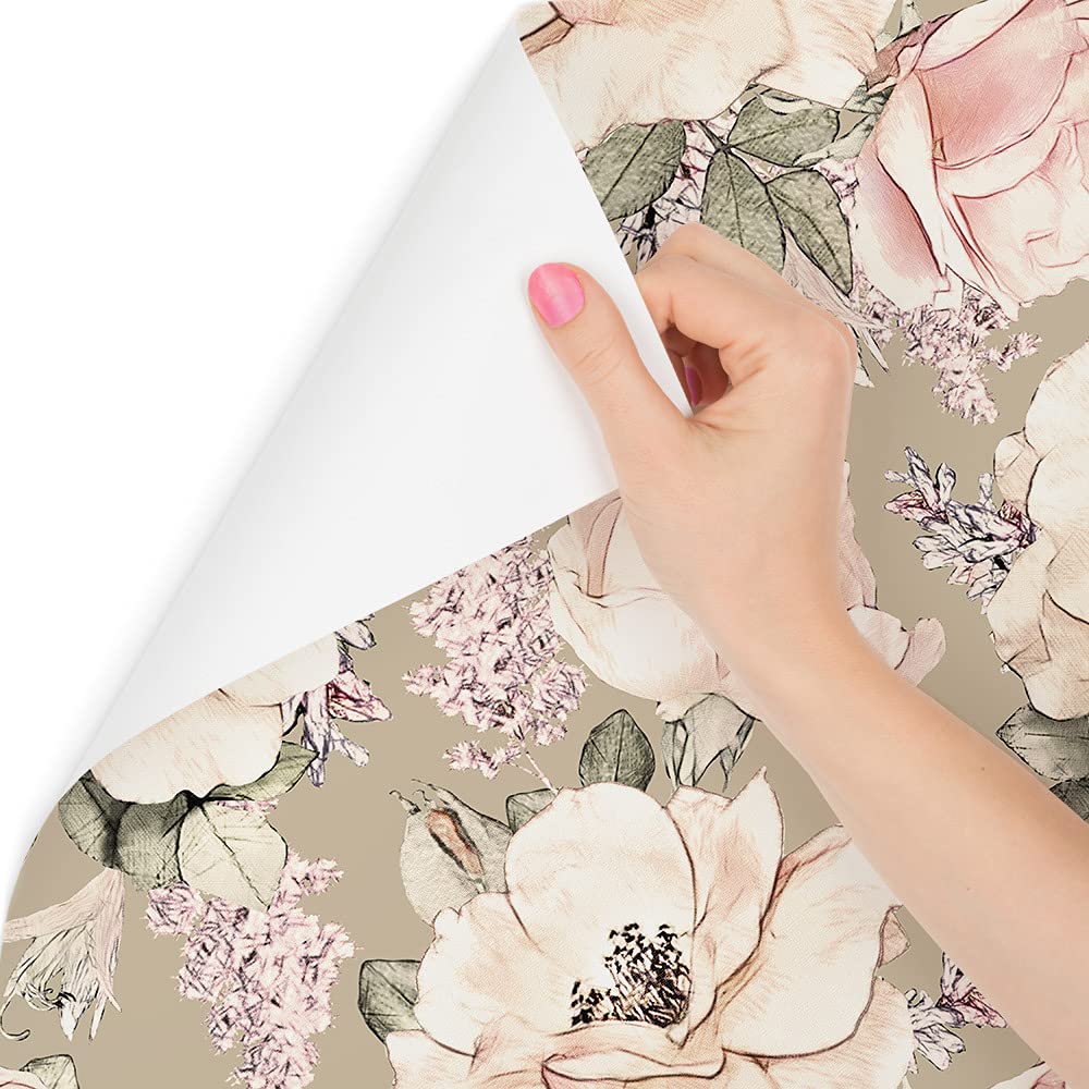 Muralo Papel Pintado Autoadhesivo Peonías, Flores, Hojas - 10m x 50 cm | Revestimiento mural autoadhesivo en rollo, colocación en seco sin cola, despegar y pegar, lavable, para paredes y muebles