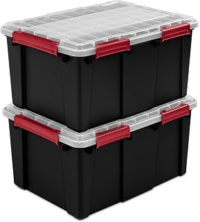 2 Pack 20 Gallon Stackable Plastic Storage Bins with Gasket Lids, Black