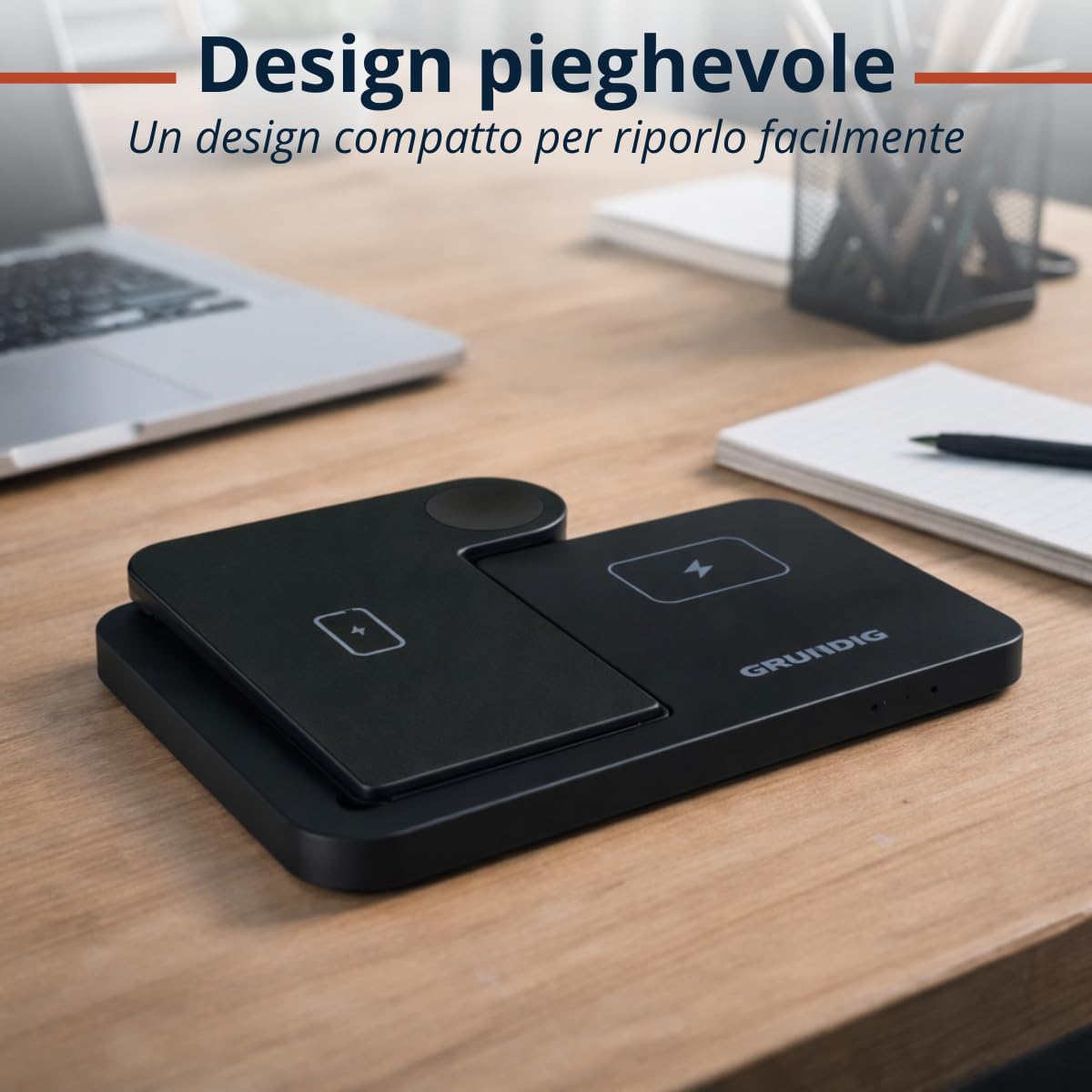Grundig Caricabatterie wireless 3 in 1 - Stazione di ricarica rapida per smartphone, smartwatch, auricolari - Caricatore wireless per iPhone e Samsung - Wireless Charger - Design pieghevole