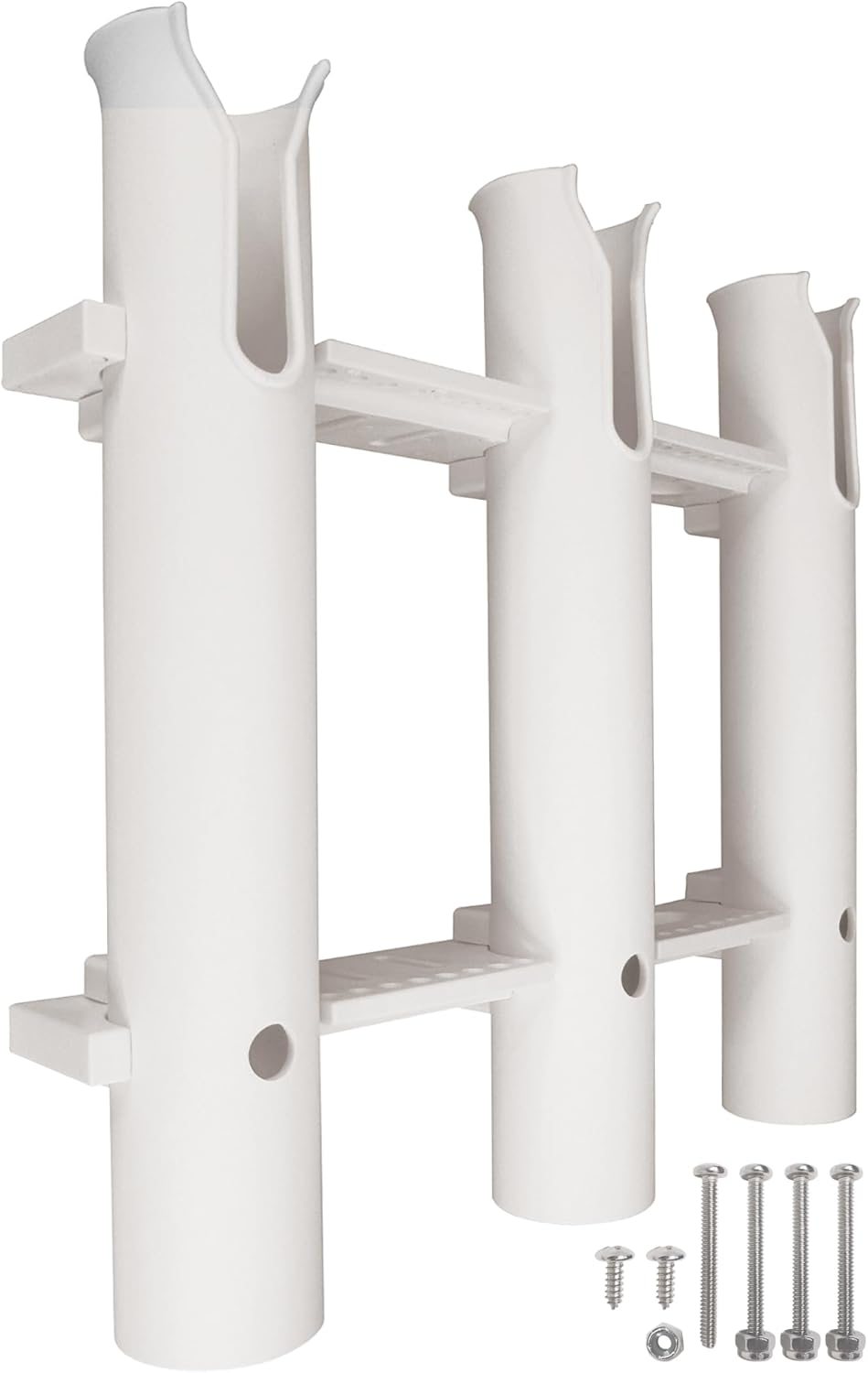 Pactrade Marine Fishing Rod Holder - Triple-Tube Rack (1-Pack) - UV-Stabilized Wall Mount Storage System for Boat Garage Kayak, White