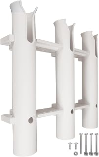Pactrade Marine Fishing Rod Holder - Triple-Tube Rack (1-Pack) - UV-Stabilized Wall Mount Storage System for Boat Garage Kayak, White