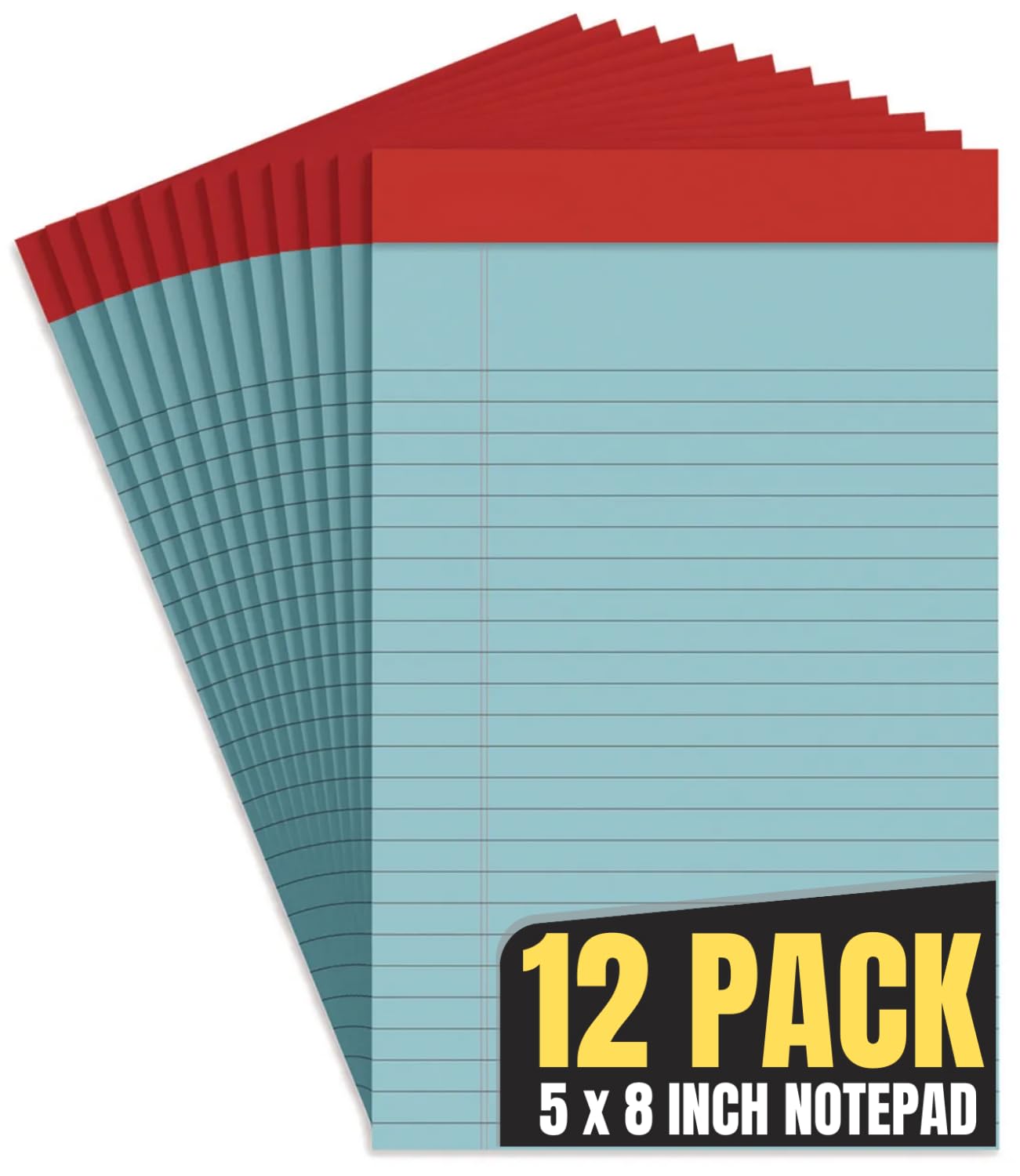 1InTheOffice Legal Jr Legal Blöcke, 12,7 x 20,3 cm, farbige Notizblöcke, kleine Notizblöcke, schmal, liniert, Weiß, 50 Blatt/Block, 12 Stück