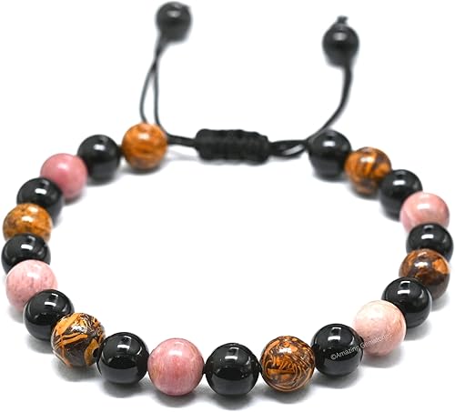 Miniatura 2 de Taurus Zodiac Crystal Bracelet - Rhodonite Mariyam Jasper Black Tourmaline Birthstone Bracelets Women Men Healing Calming Anxiety Stress Relief