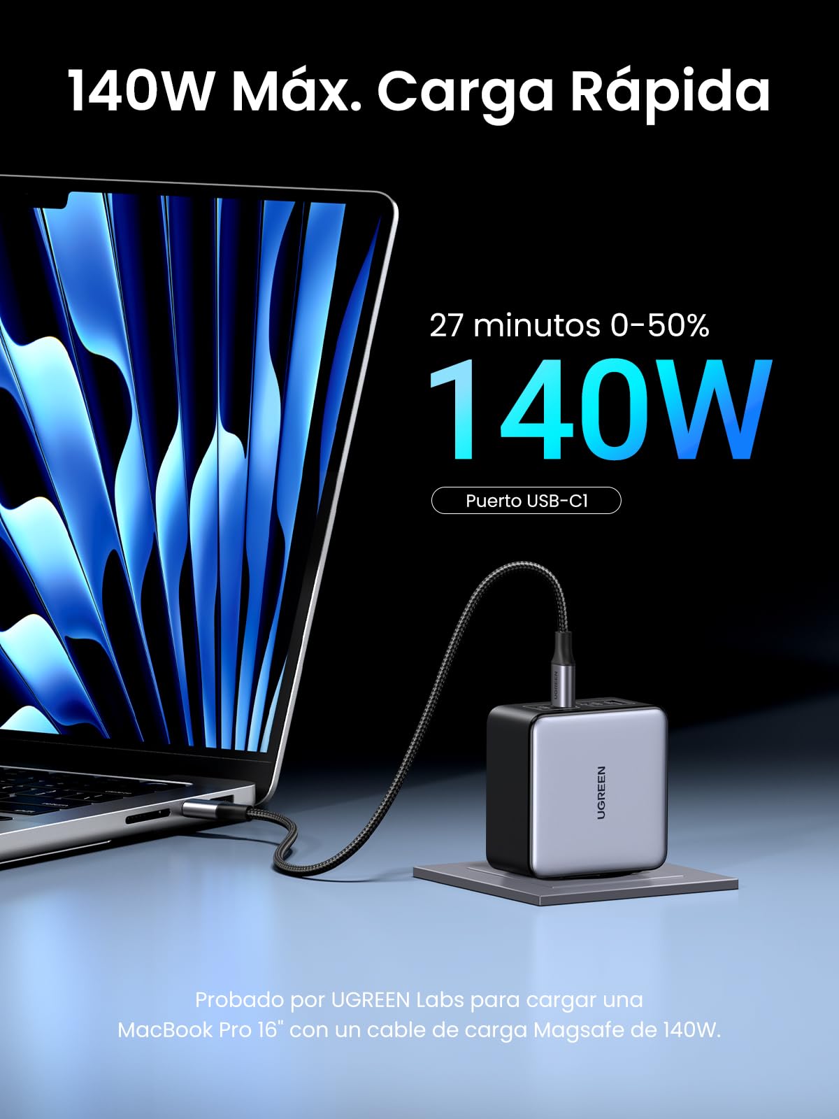 UGREEN Nexode 160W Cargador USB C Carga Rápido GaNInfinity Adaptador | PD 3.1 PPS 45W con 4 Puertos Compatible con iPhone 17 Pro MAX Air 16 15 14 Galaxy S26 25 24 Pixel 10 Pro iPad MacBook M5 M4