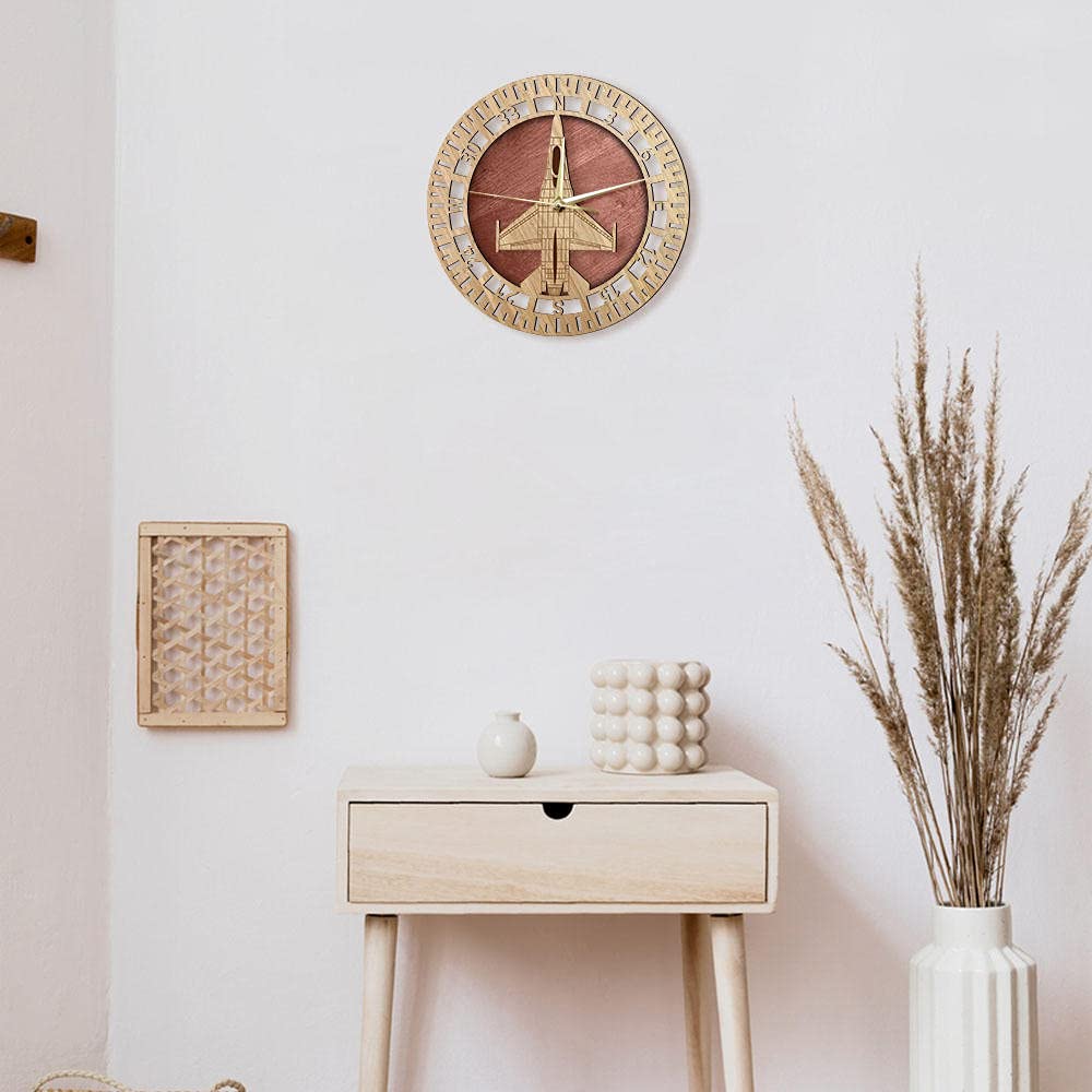 Reloj de Pared de Madera F-16 Fighting Falcon Hecho a Mano Militar decoración del hogar Reloj de Pared silencioso Regalo de piloto de avión de la Fuerza Aérea de los Estados Unidos