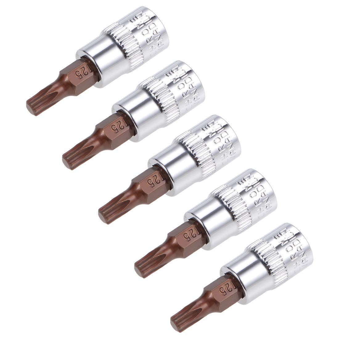 TOP-VIGOR 5Pcs Torx Bit Socket, 1/4" Drive x T25 CR-V Key Socket, Premium S2 Steel Bits, Torx Bit with 38mm Length for Torque Wrench, Ratchet Wrench, Impact Power Drills, Slide Bar