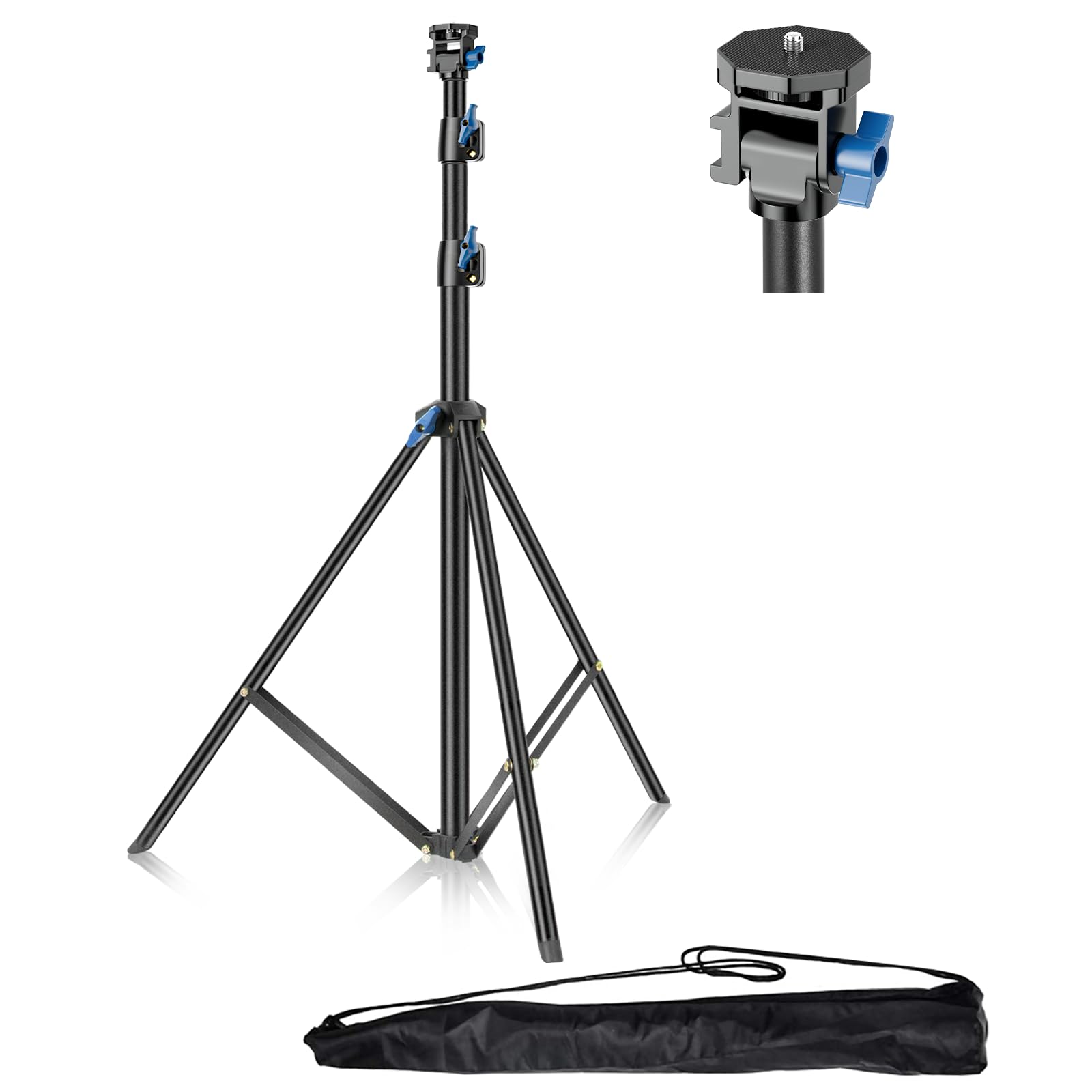 EMART Fotografie lichtstatief 200 cm, lichte statiefstandaard met 1/4 draaikop, 180 graden draaibaar lichtstatief voor ringlampen, camera's en andere apparatuur (zwart, 1 stuks