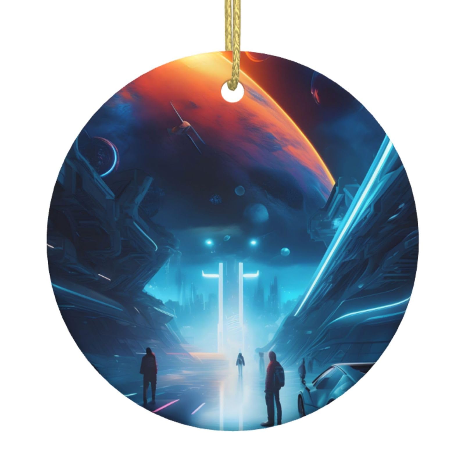 Science Fiction Future Printed Christmas Tree Ceramic Ornaments Holiday Decoration Christmas Unique Pendant for Christmas Party