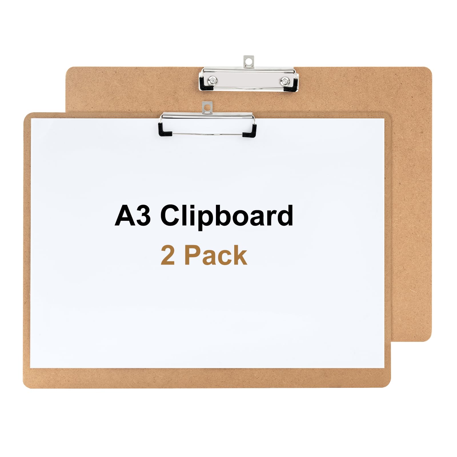 A3 Clipboard, 2 Pack, Extra Large Clip Board, A3 Drawing Writing Board, Horizontal MDF Wood Lap Boards, with Low Profile Clip for Drawing, Sketching, Art Supplies