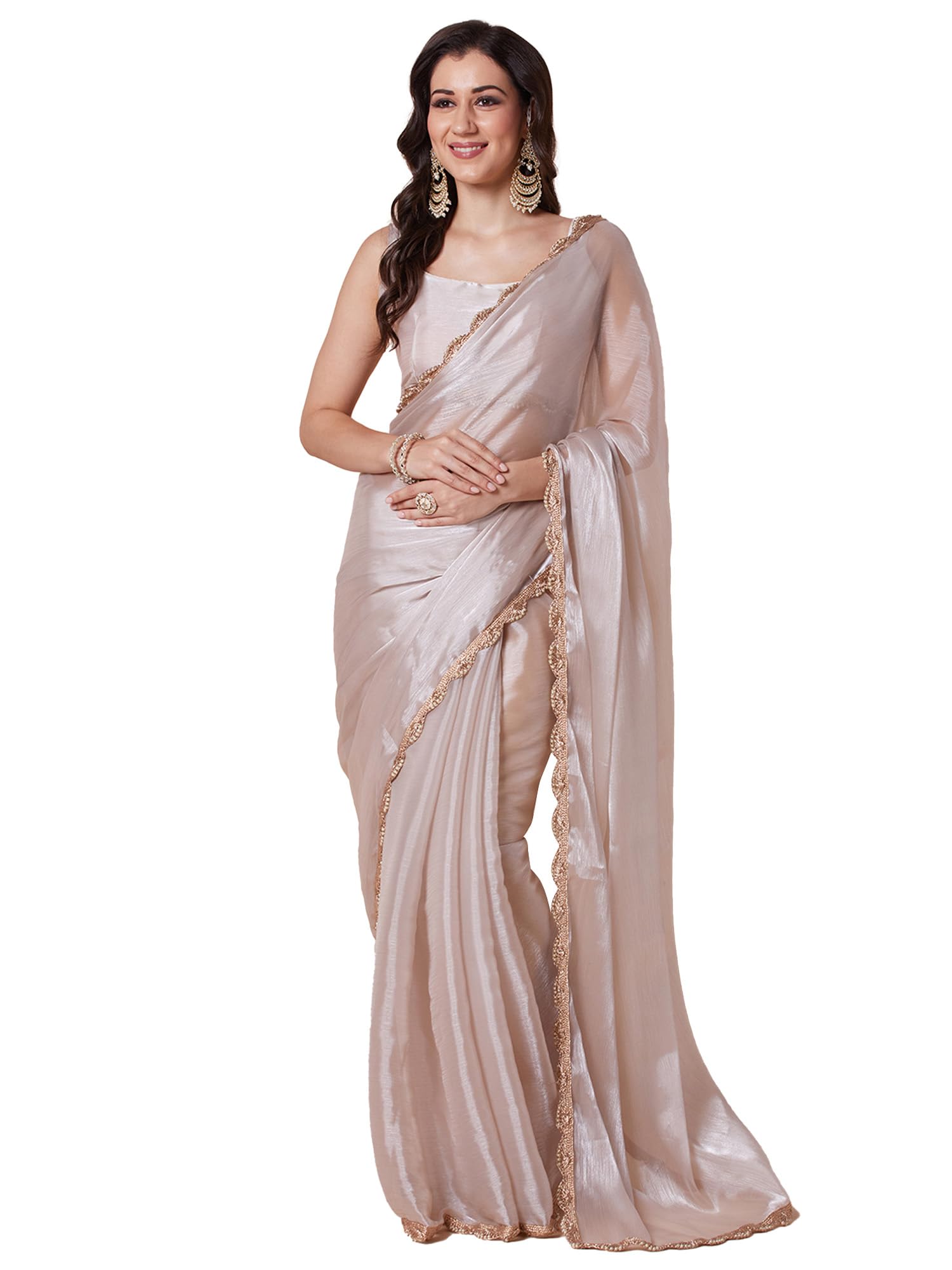 akhilam Women's Cream Organza Solid Saree With Unstitched Blouse Piece (ZIMMY1001_AB)-picture-38