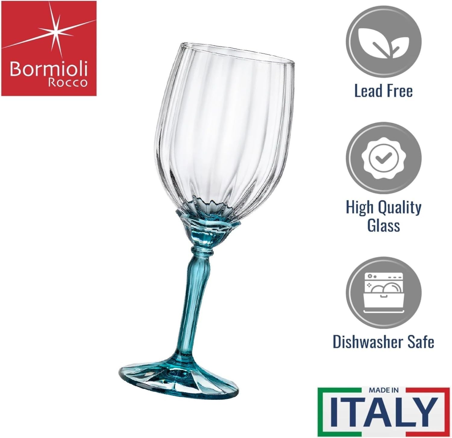 Bormioli Rocco Florian - Copas de vino blanco y spritz, 12.8 onzas, azul claro, juego de 4