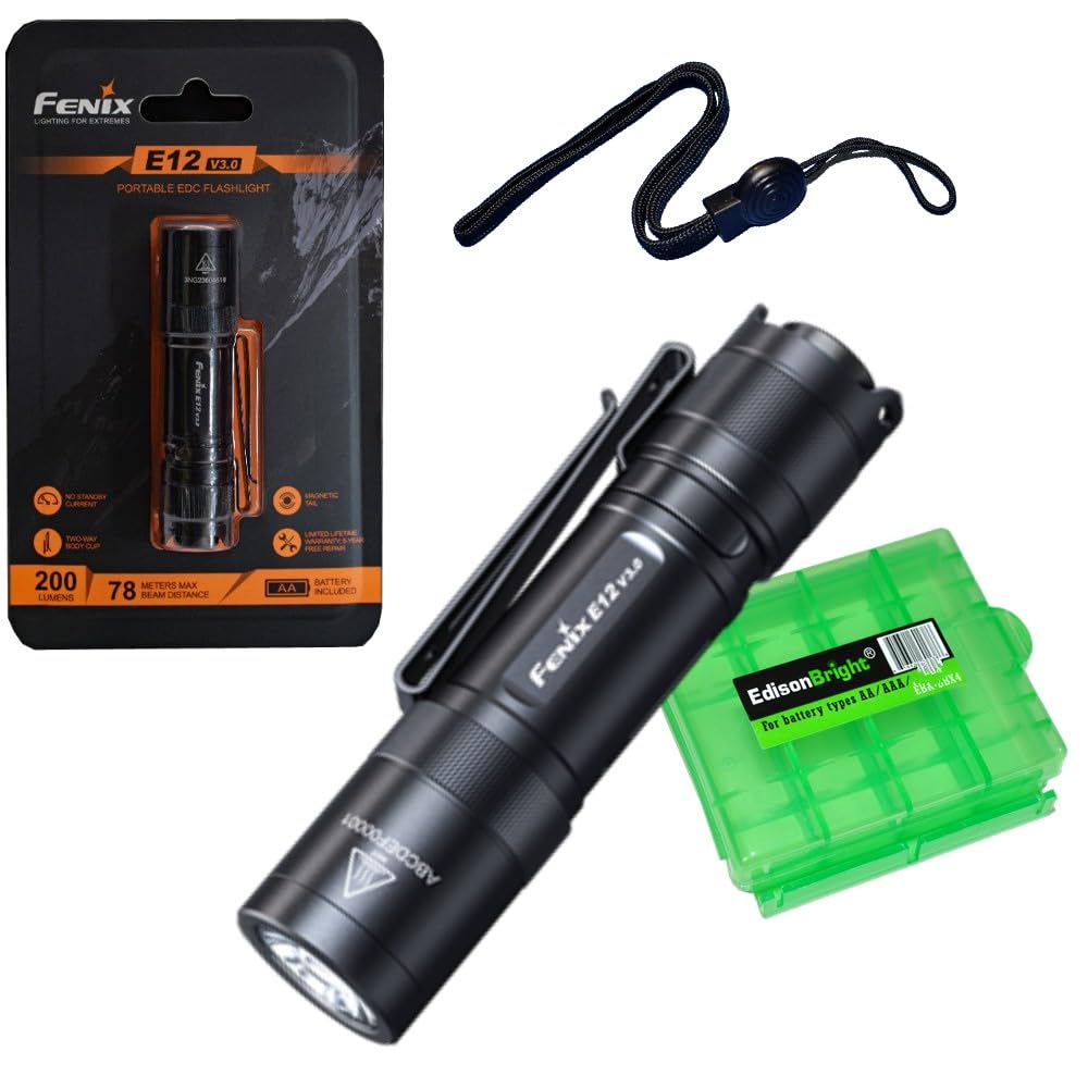 Fenix E12 V3 200 Lumen Compact LED AA Battery EDC Flashlight with EdisonBright AA Battery Carrying case - Amazon.com