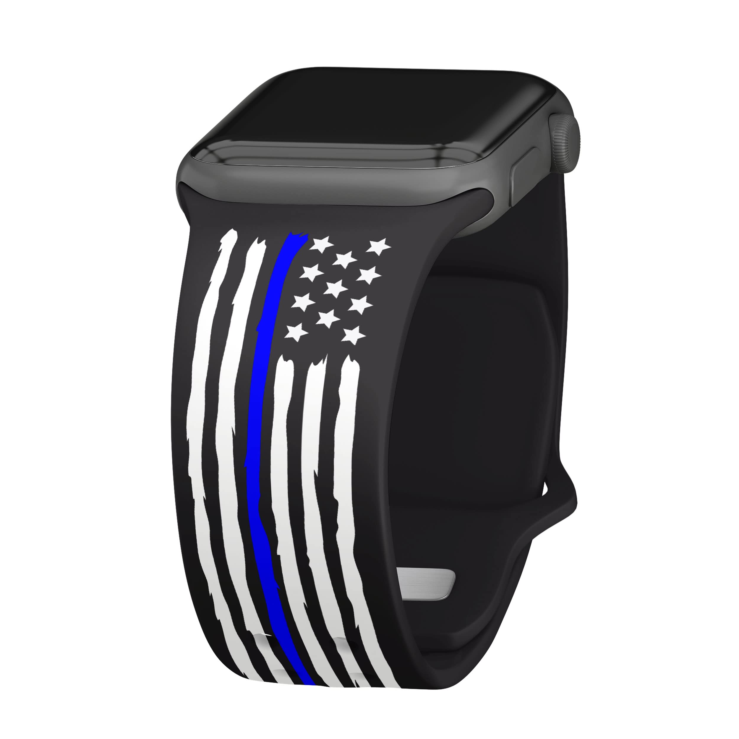 Affinity Bands Law Enforcement HD Watch Band Compatible with Apple Watch (42/44/45mm Long Blue Flag)