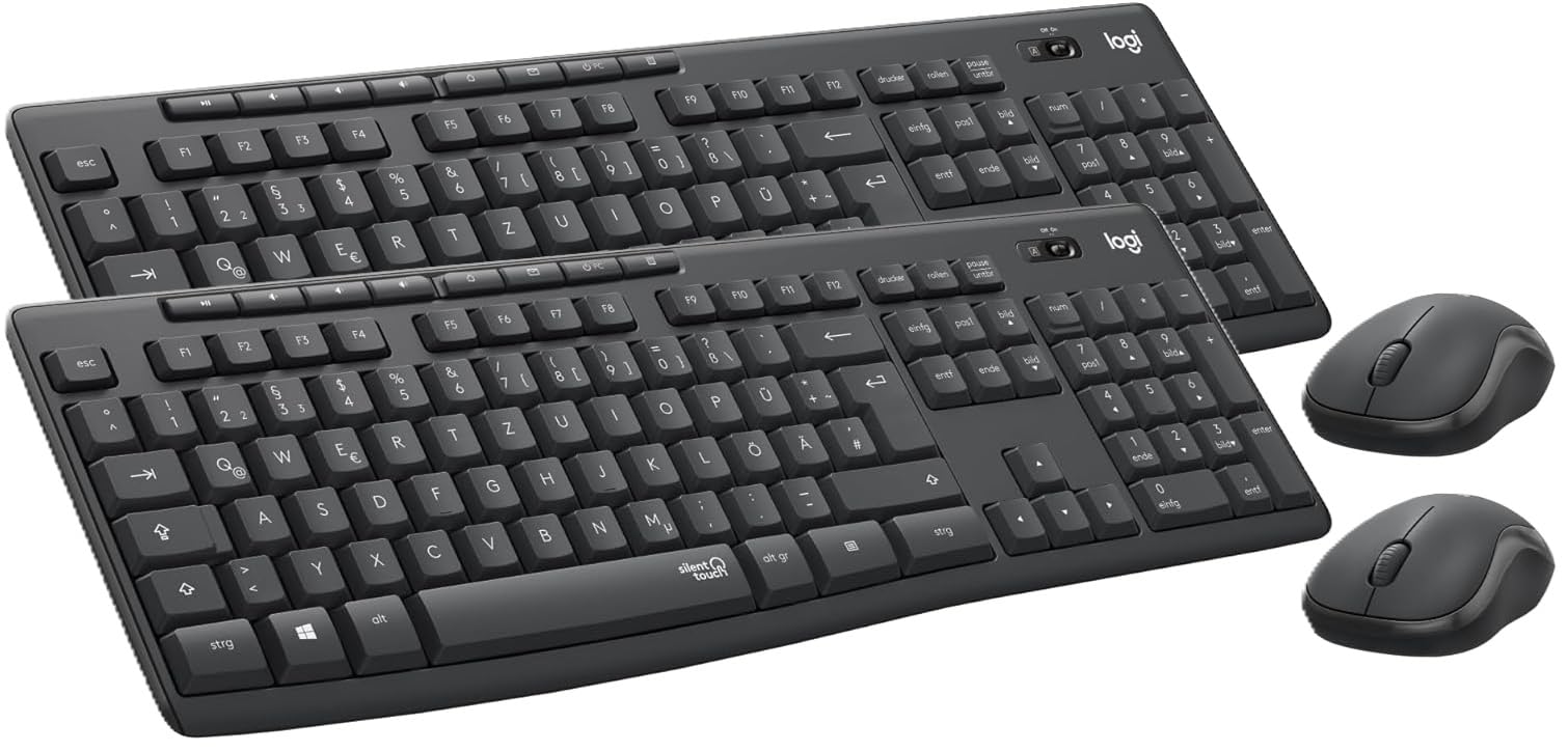Logitech MK295 kabelloses Tastatur-Maus-Set mit SilentTouch-Technologie, Shortcut-Tasten, optischer Spurführung, Nano USB-Empfänger, verzögerungsfreier Drahtlosverbindung, QWERTZ Layout (2er Pack)