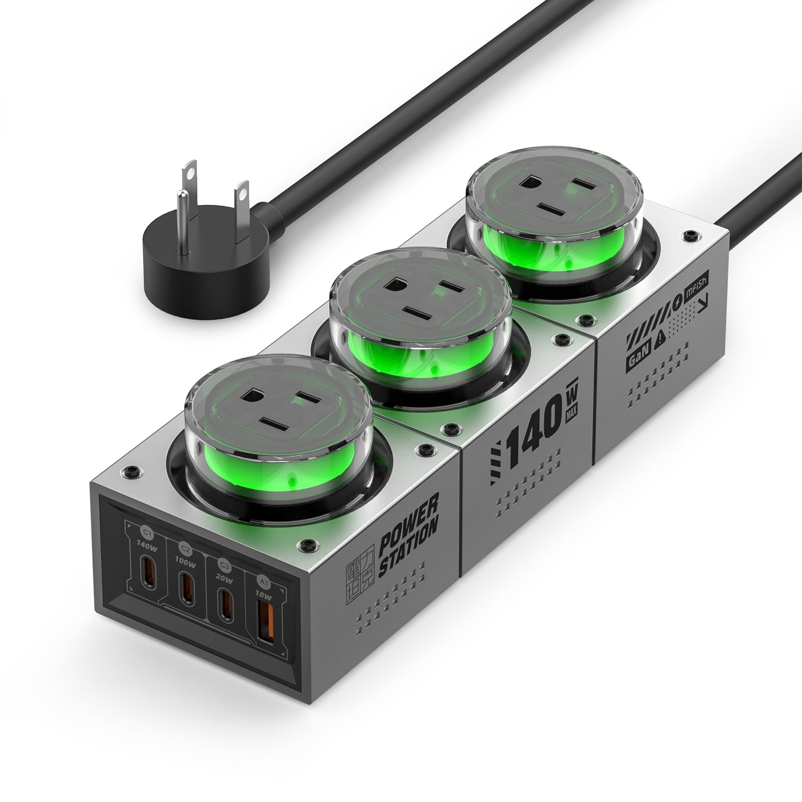 MFish E-Tank 7-in-1 Desktop Charging Station, 140W Max GaN USB-C Charger