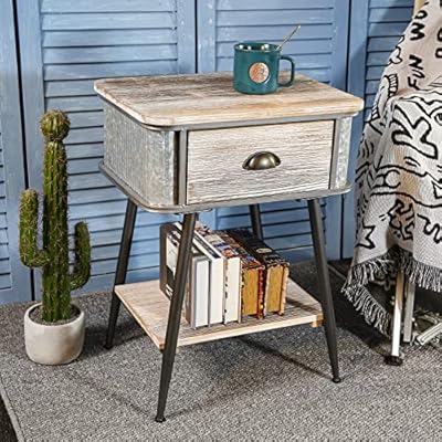 Hoeneo End Table with 1 Drawer,Solid Wood Sofa Side Table,Bedroom Storage Nightstand,Rustic Furniture Easy Assembly… 61XziTfhvaL. SS400