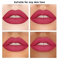 Vista 3 de Juego de lápices labiales mate rojo púrpura, lápiz labial de terciopelo para mujeres de 24 horas de larga duración impermeable, delineador
