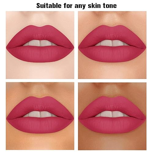 Miniatura 3 de Juego de lápices labiales mate rojo púrpura, lápiz labial de terciopelo para mujeres de 24 horas de larga duración impermeable, delineador