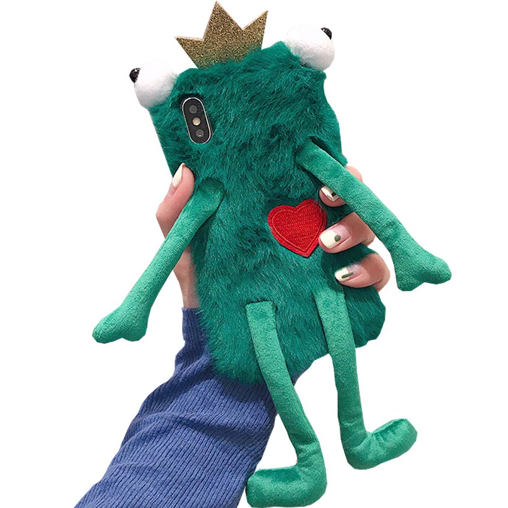 SGVAHY Fluffy Frog King for iPhone XR case,Fashion Cute Funny 3D Cartoon Fur Fuzzy Warm Bumper Soft TPU Cover Case for iPhone XR. (iPhone XR)