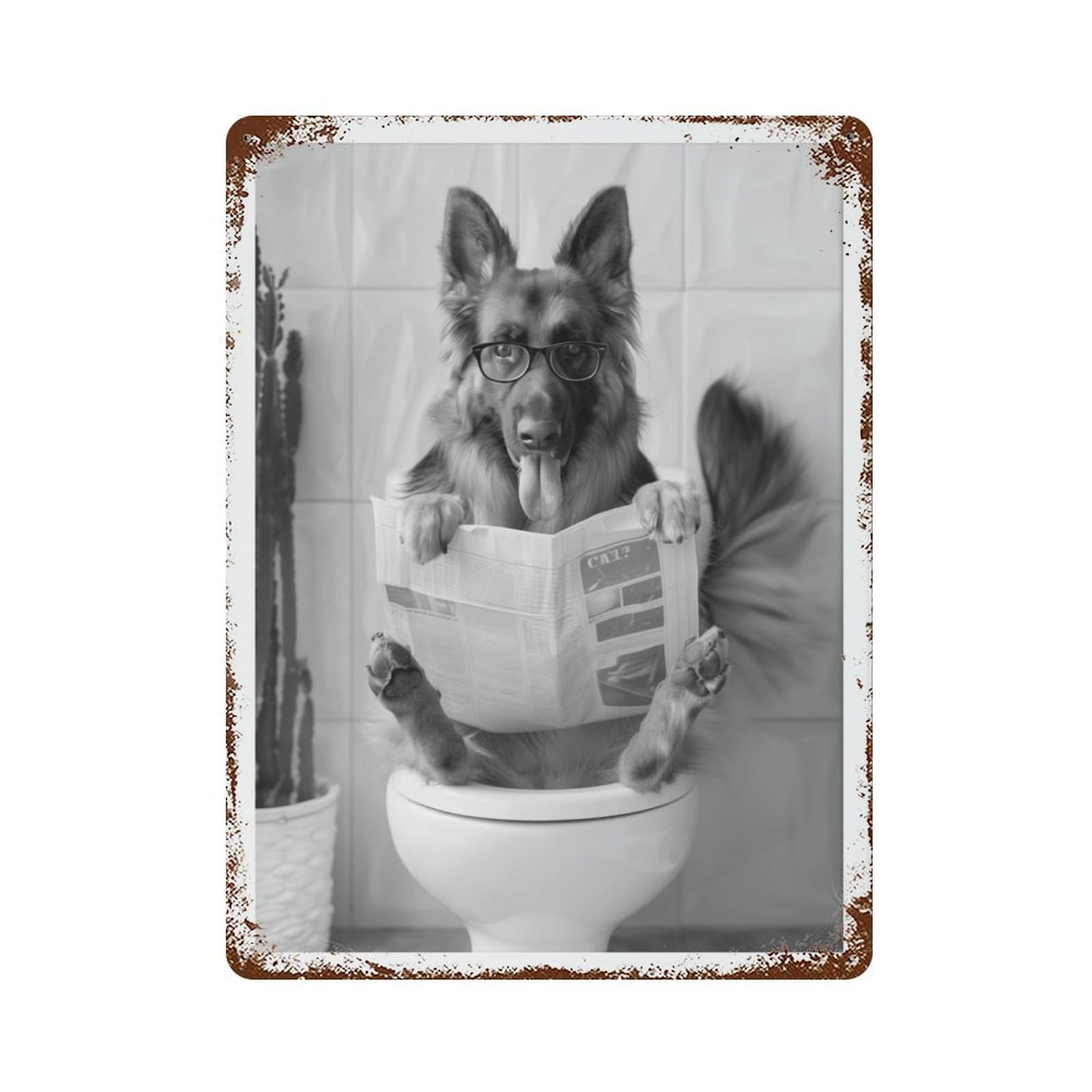 xiaoxiaoshen Funny German Shepherd Toilet Dog Reading Newspaper Wall Decor Art Metal Tin Poster Modern Home Decor Art Home Bar Shop Decorations Vintage Sign 40x30cm