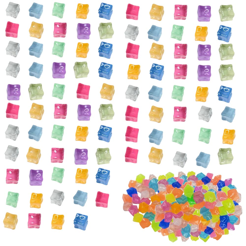 BOSOIRSOU 94+300 pcs Fake Acrylic Cubes and Plastic Jewels Gems, Luminous Fake Diamond Crystals Square Crushed Ice Rock Ice Cubes for Table Scatters Decoration Wedding Display Vase Fillers