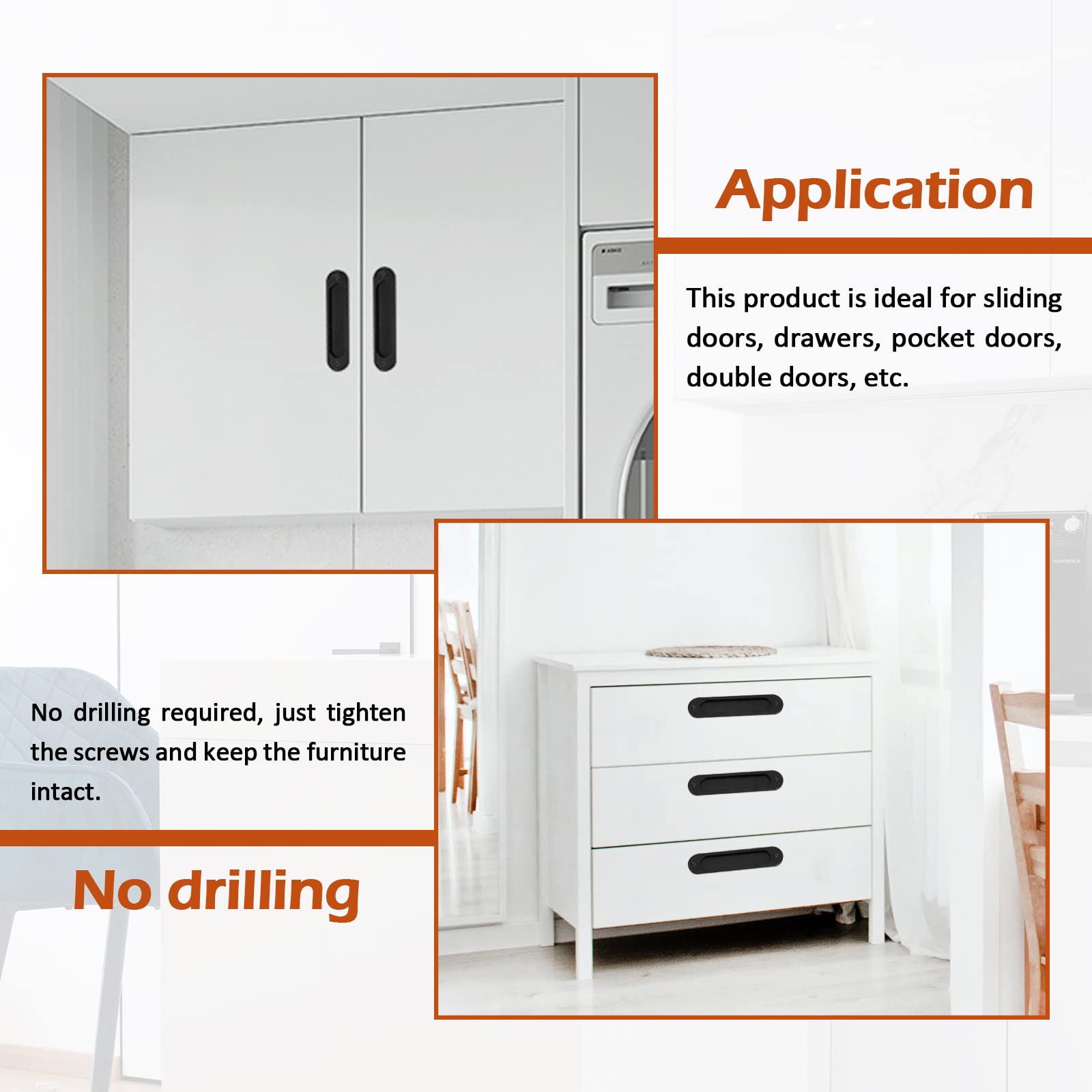 Lot De 4 Poignée De Porte Interieur Poignées Porte Coulissante Noires